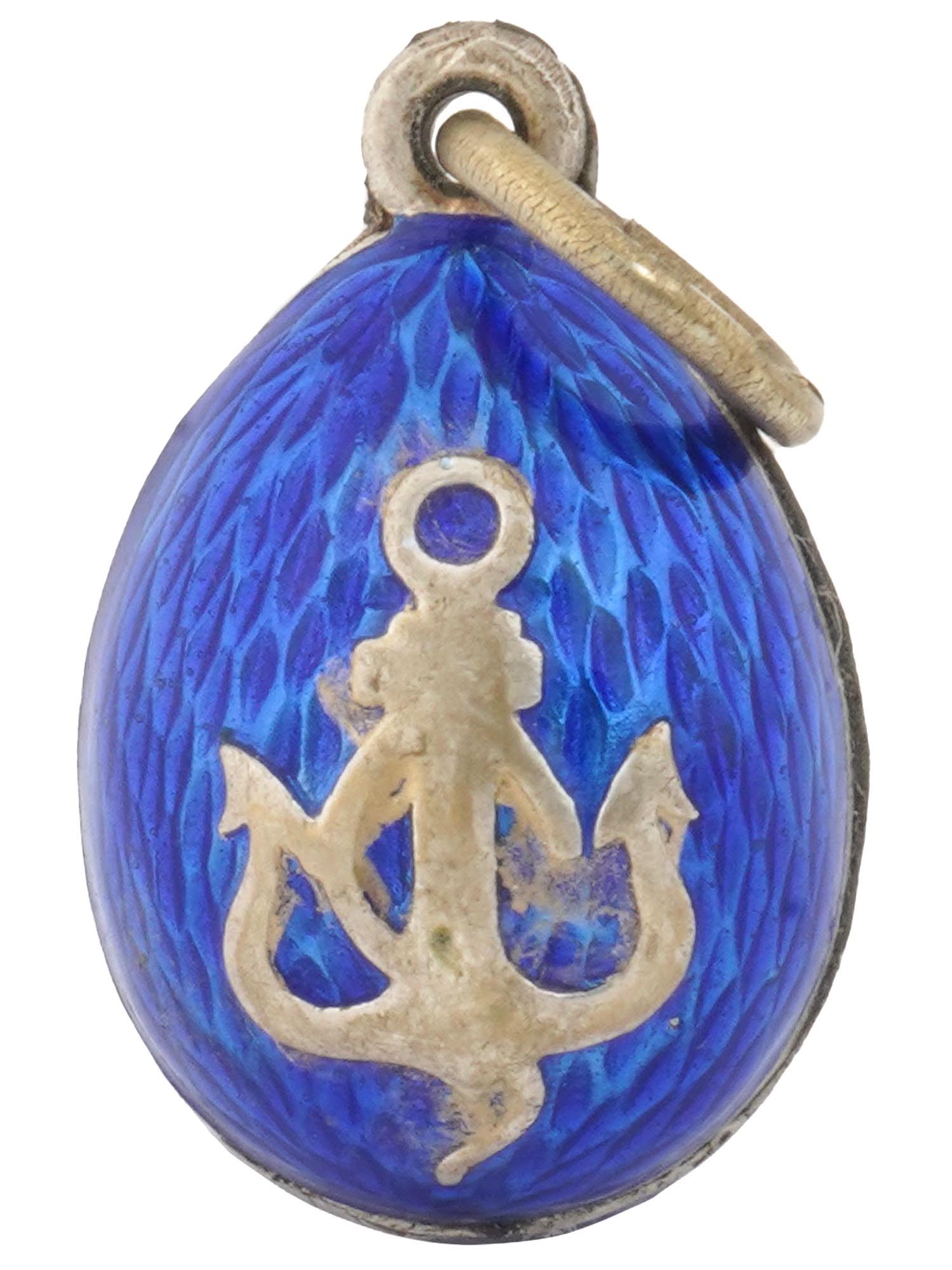 RUSSIAN SILVER ENAMEL EGG PENDANT WITH ANCHOR PIC-1